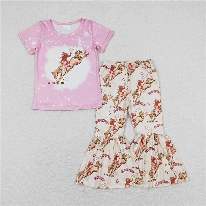7.2 RTS NO MOQ Baby Girls Summer Kids Sets GSPO1487 Rodeo Horse Shirt Bell Pants Western Outfits Clothes Sets