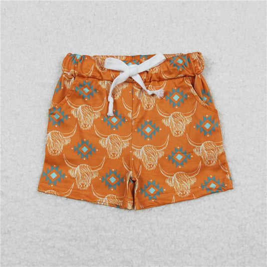 RTS NO MOQ Baby Boys Summer pants SS0208 Highland Cow Aztec Shorts