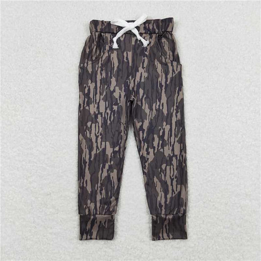 RTS NO MOQ Baby Girls Long Pants P0432 Camo Green Branches Pockets Pants