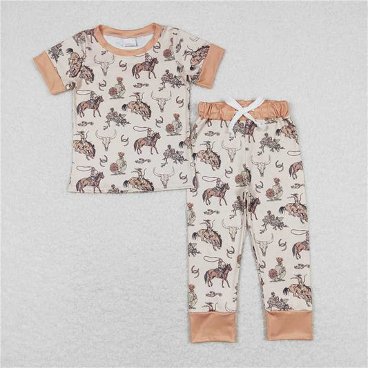 RTS NO MOQ Baby Boys Summer Sets BSPO0344 Rodeo Cow Skull Tee Shirt Pants Pajamas Clothes Sets