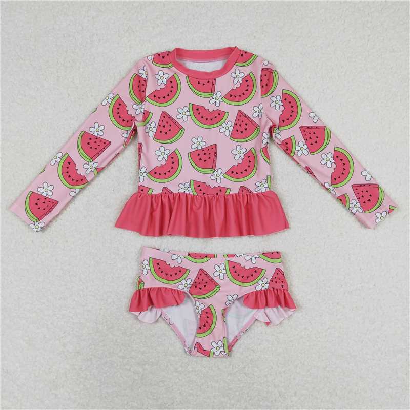 S0264 Baby Girls Watermelon Red Long Sleeve Top Bummie Swimsuits