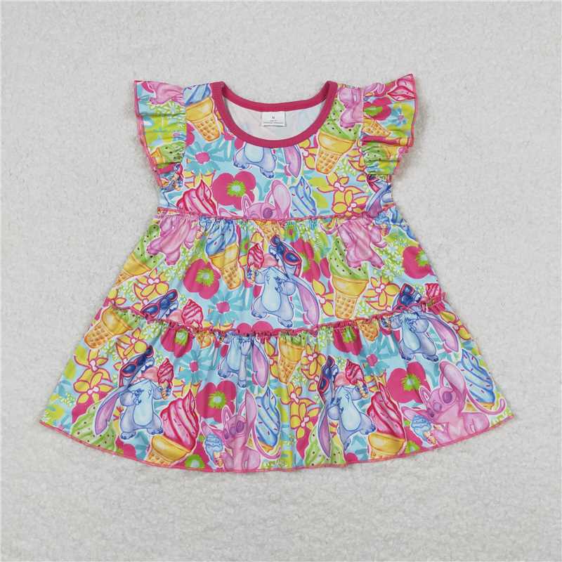 RTS NO MOQ Summer Baby Girls Short Sleeve GT0471 Flutter Sleeve Ice Cream KoalaTunic Tops
