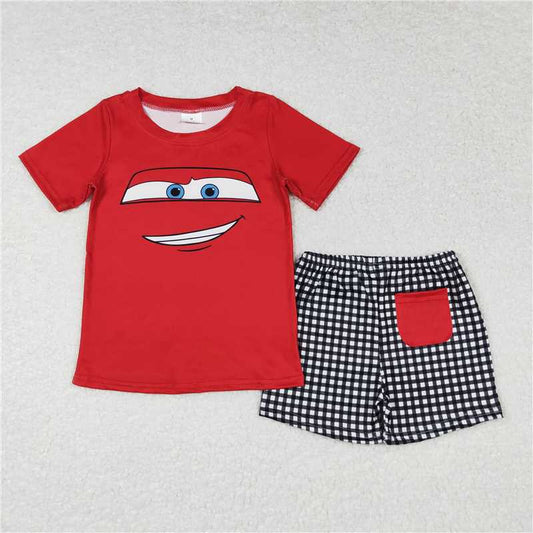 RTS NO MOQ Baby Boys kids Summer Sets BSSO0654 Red short-sleeved plaid shorts suit