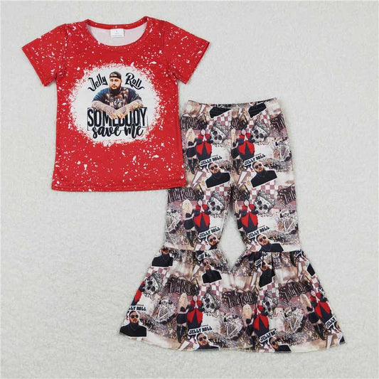 7.2 RTS NO MOQ Baby Girls Summer Kids Sets GSPO1489 Somebody Singer Shirt Top Bell Pants Clothes Sets