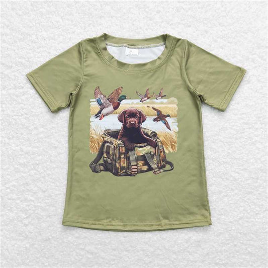 5.21  RTS NO MOQ Summer Baby Boys Shirt BT0637 Green Ducks Dogs Short Sleeve Tee Shirt Tops