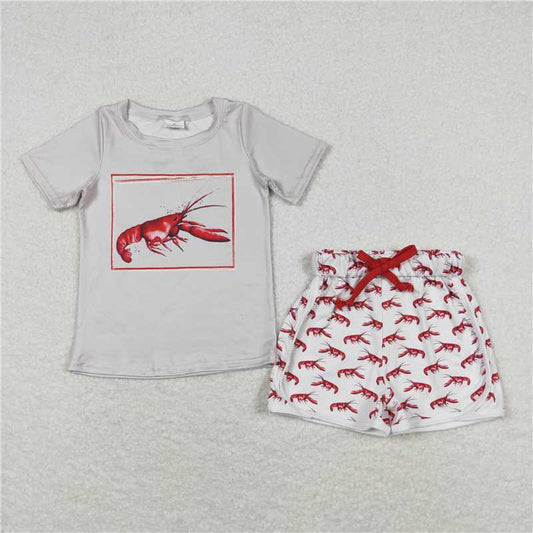 RTS NO MOQ Baby Boys kids Summer Sets BSSO0745 Crayfish grey short sleeve white shorts suit