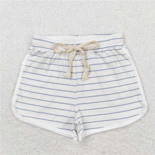 RTS NO MOQ Baby Girls Summer Pants SS0334 Light Blue Stripes Cotton Sports Design Shorts