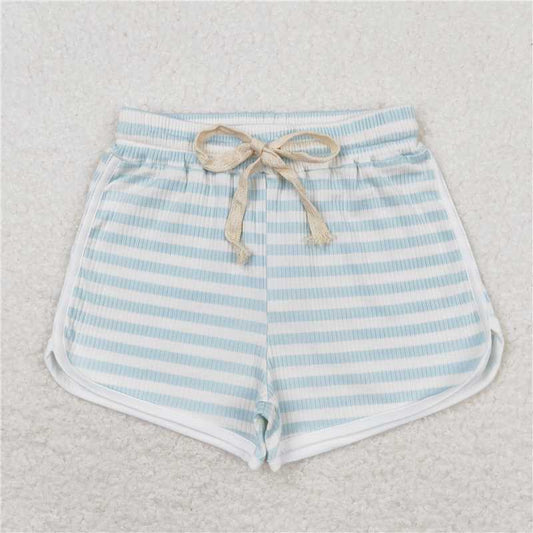 RTS NO MOQ Baby Girls Summer Pants SS0335 Blue Stripes Cotton Sports Design Shorts