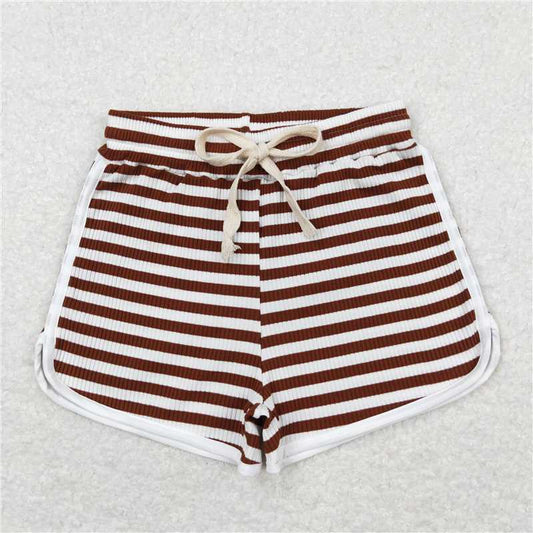 RTS NO MOQ Baby Girls Summer Pants SS0337 Brown Stripes Cotton Sports Design Shorts