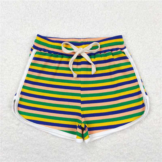RTS NO MOQ Baby Girls Summer Pants SS0339 Blue Yellow Stripes Sports Design Shorts