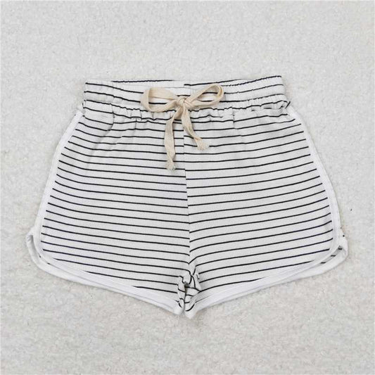 RTS NO MOQ Baby Girls Summer Pants SS0340 White Black Stripes Sports Design Shorts