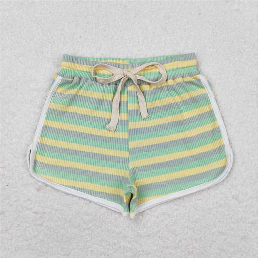 RTS NO MOQ Baby Girls Summer Pants SS0341 Green Stripes Cotton Sports Design Shorts