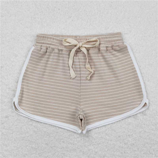 RTS NO MOQ Baby Girls Summer Pants SS0342 Khaki Stripe Cotton Sports Shorts