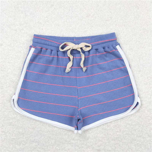 RTS NO MOQ Baby Girls Summer Pants SS0344 Blue Pink Stripe Cotton Sports Shorts