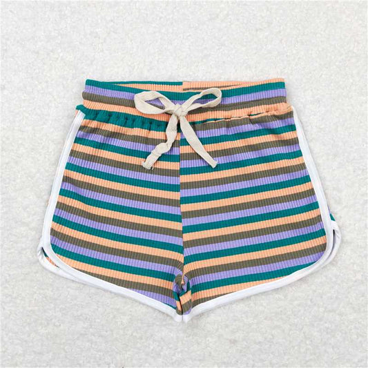 RTS NO MOQ Baby Girls Summer Pants SS0345 Green Purple Stripes Sports Design Shorts