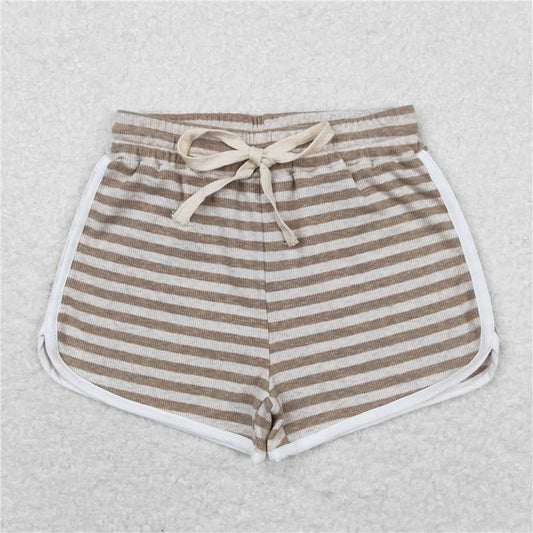 RTS NO MOQ Baby Girls Summer Pants SS0346 Brown Grey Stripes Sports Design Shorts