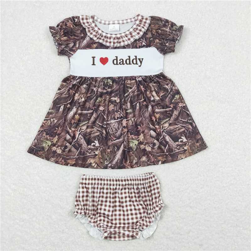 RTS NO MOQ Baby Girls Summer Outifts GBO0320 Camo I Love Daddy Tunic Top Bummies Clothes Sets