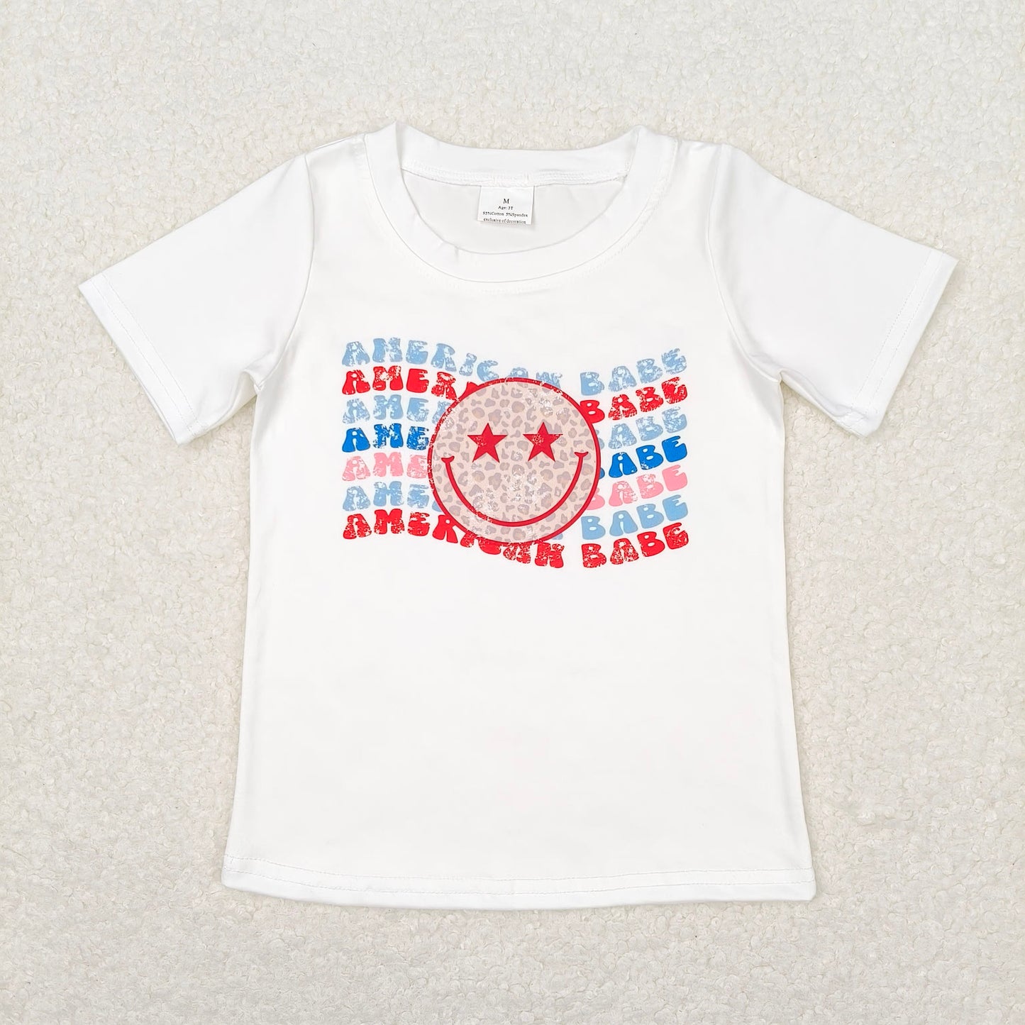 RTS NO MOQ Summer Baby Girls Short Sleeve GT0502 White 4th Of July American Babe Tee Shirts Tops