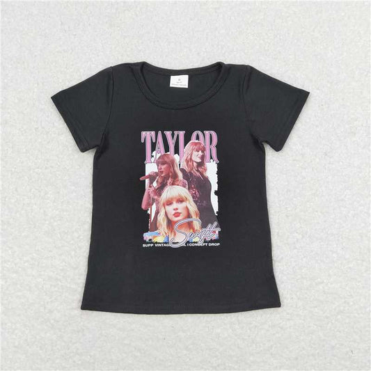RTS NO MOQ Summer Baby Girls Short Sleeve GT0572 Black Music Singer Shirts Tops