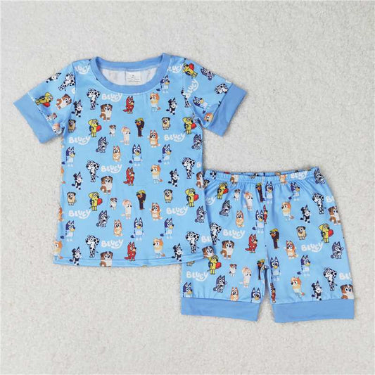 RTS NO MOQ Baby Boys kids Summer Sets BSSO0853 Blue Short-Sleeved Shorts Pajama Set
