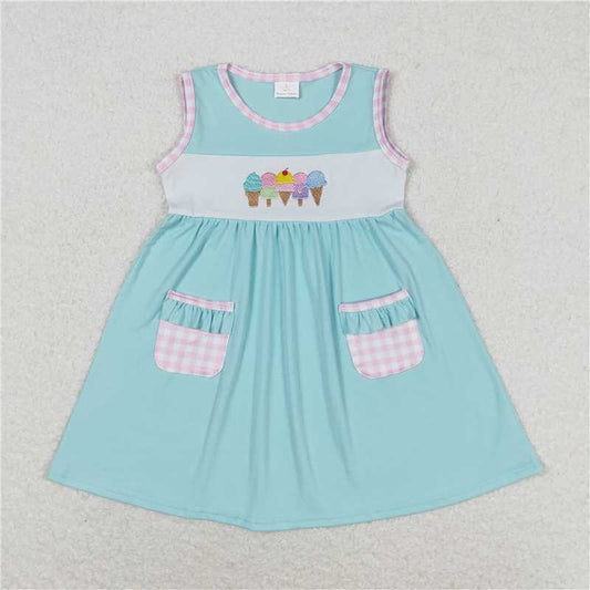 7.31 RTS NO MOQ Summer Baby Girls Dresses GSD0956 Popsicle Sleeveless Pockets Knee Length Dresses