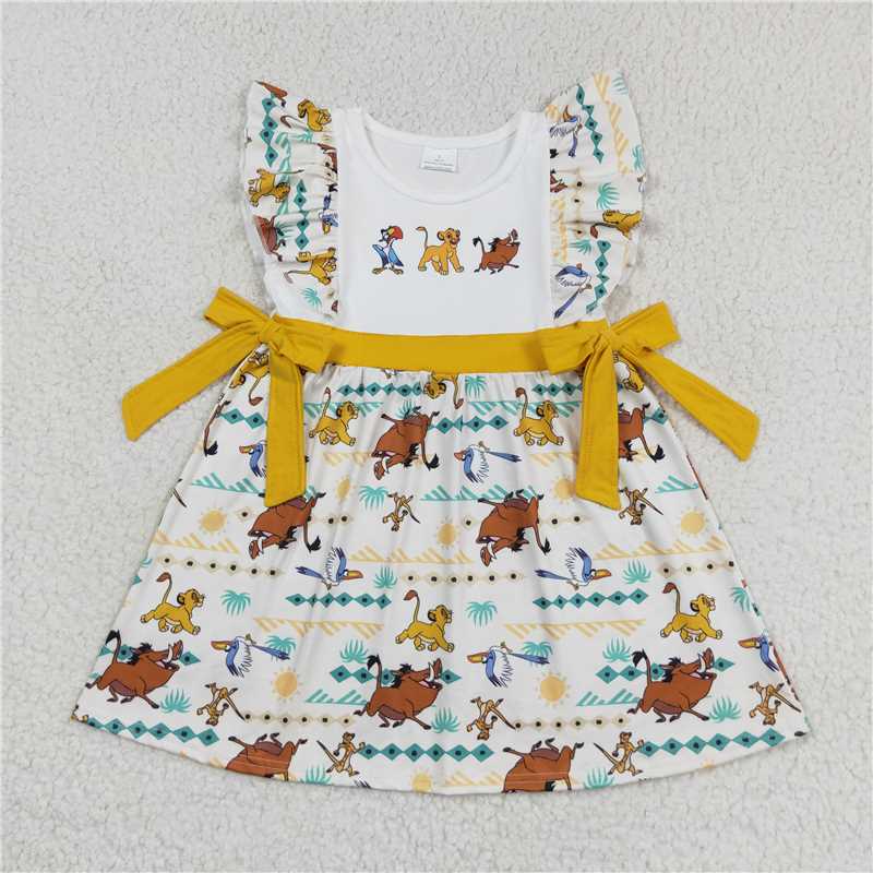 7.22 RTS NO MOQ Summer Baby Girls Dresses GSD1270 Lions Bows Knee Length Dresses