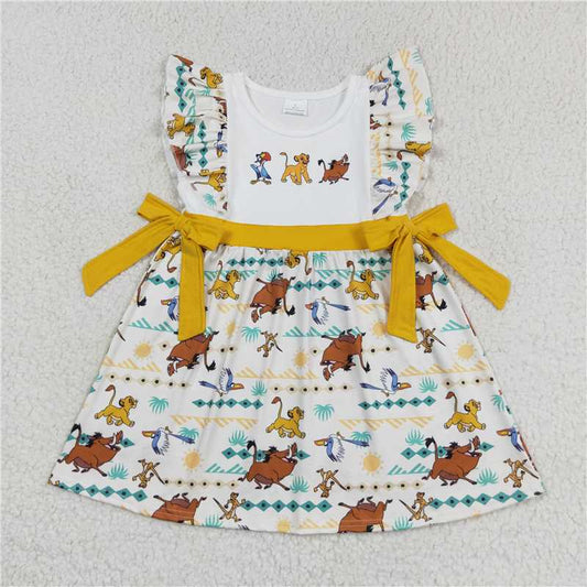 7.22 RTS NO MOQ Summer Baby Girls Dresses GSD1270 Lions Bows Knee Length Dresses