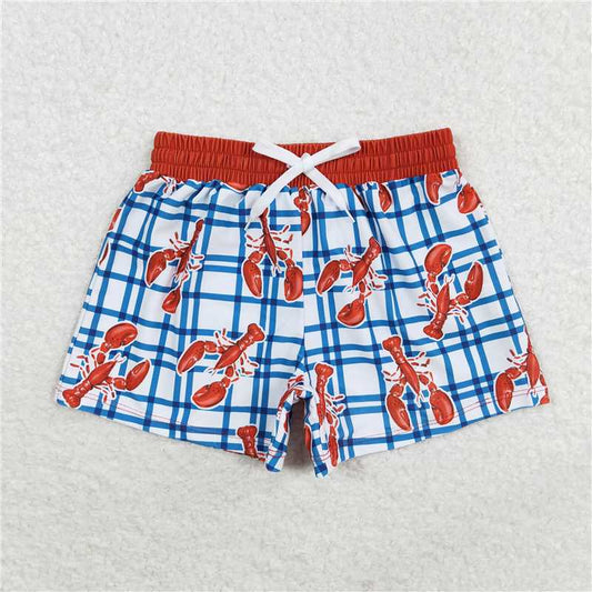 RTS NO MOQ Baby Boys Summer pants S0364 Blue Crawfish Plaid Trunks Swimsuits