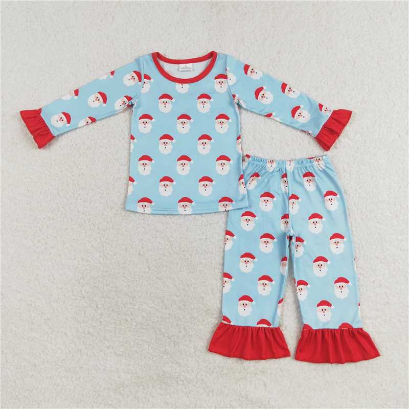 GLP1277 Baby Girls Boys Christmas Blue Red Santa Sibling Pajamas Clothes Sets