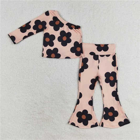 GLP1357 Baby Girls One Shoulder Flowers Top Bell Pants Clothes Sets