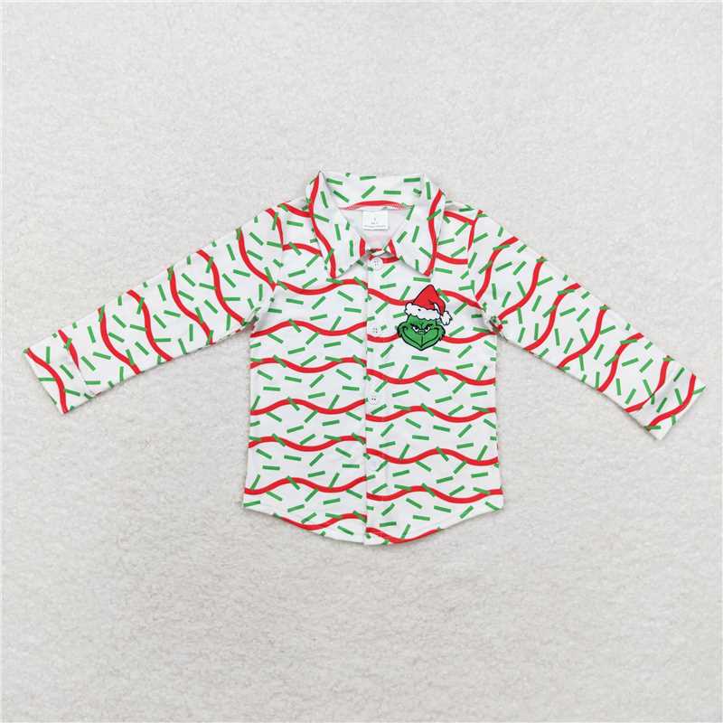 RTS NO MOQ Baby Boys Long Sleeve BT0769 Christmas Green Button Ups Tee Shirts Tops