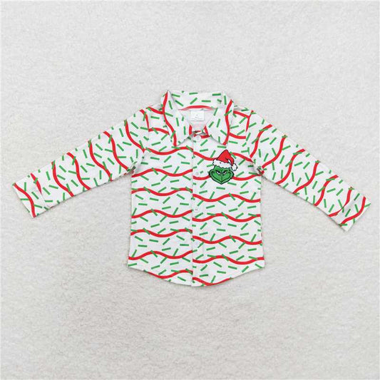 RTS NO MOQ Baby Boys Long Sleeve BT0769 Christmas Green Button Ups Tee Shirts Tops