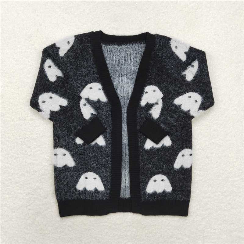 GT0649 Baby Girls Halloween Black Ghost Long Sleeve Sweaters Cardigans