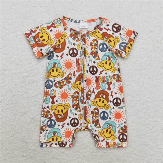 RTS NO MOQ Baby Boys Summer Bodysuit SR1776 Mama's Boy Zip Short Sleeve Rompers
