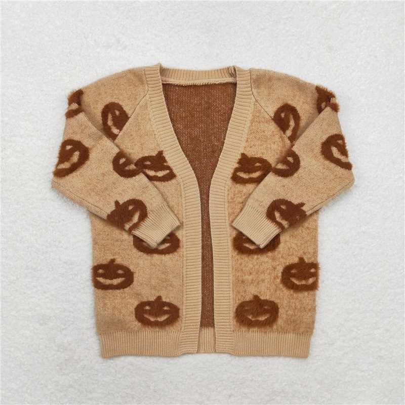 GT0651 Baby Girls Halloween Pumpkins Long Sleeve Sweaters Cardigans