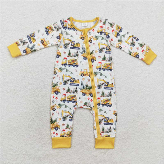 6.4 RTS NO MOQ Baby Boys Bodysuit LR1332 Digger Christmas Tree Long Sleeve Bamboo Rompers