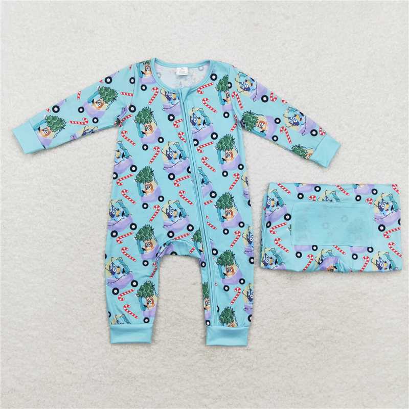 6.4 RTS NO MOQ Baby Boys Bodysuit LR1431 Dogs Christmas Zip Long Sleeve Rompers