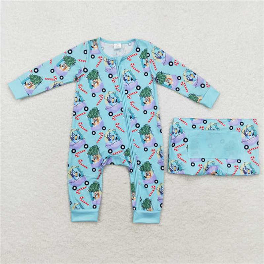 6.4 RTS NO MOQ Baby Boys Bodysuit LR1431 Dogs Christmas Zip Long Sleeve Rompers