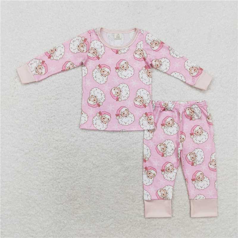 GLP1528 Baby Girls Christmas Santa Snowflake Pink Bamboo Pajamas Clothes Sets