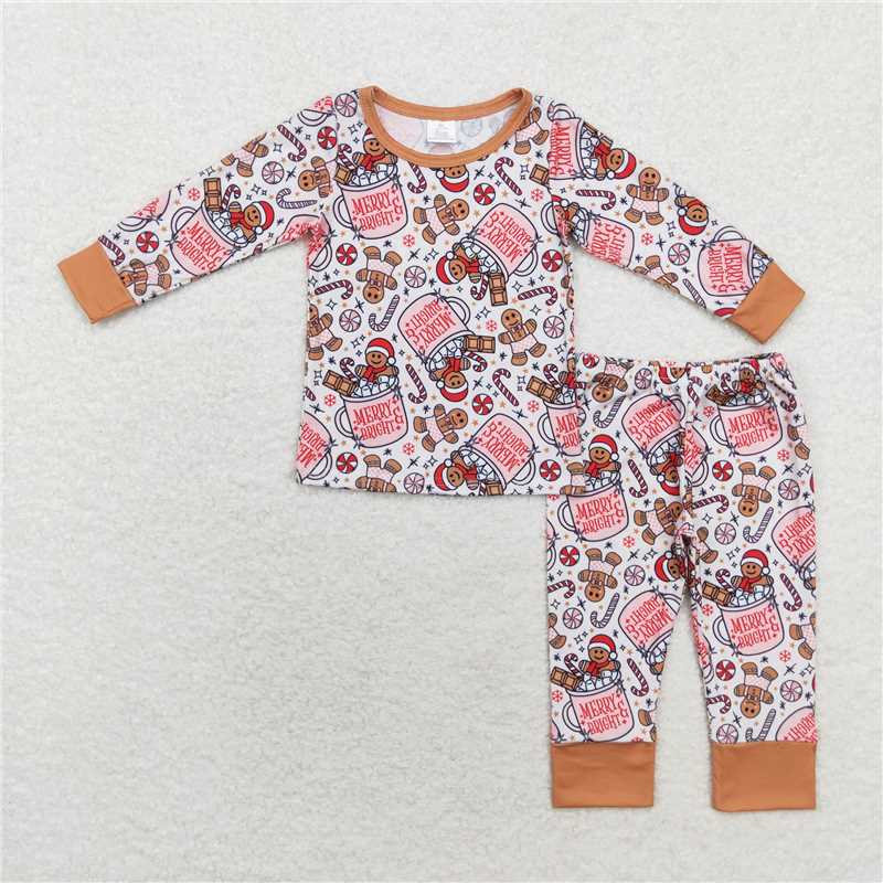 6.26 RTS NO MOQ Baby Boys Sets BLP0676 Christmas Merry Bright Gingerbread Bamboo Pajamas Clothes Sets