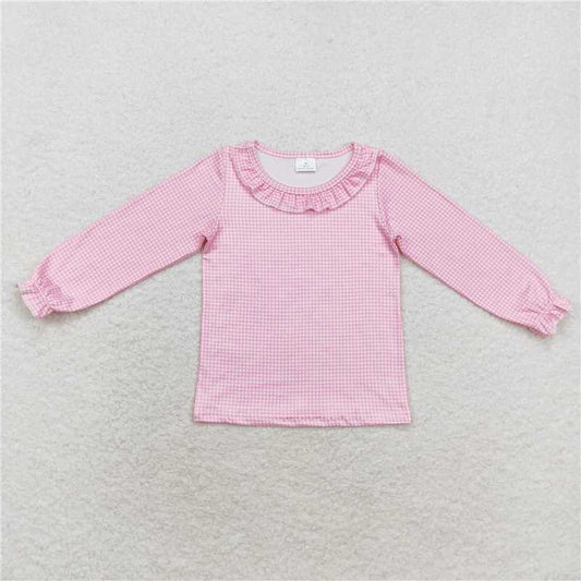 RTS NO MOQ Baby Girls Long Sleeve GT0641 Pink Ruffle Cotton Tee Shirts Tops