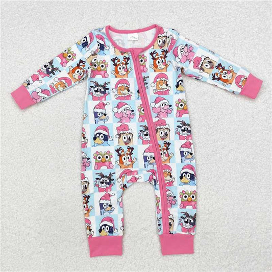 RTS NO MOQ Baby Girls Bodysuit LR1783 Christmas Pink Deer Dogs Zip Rompers