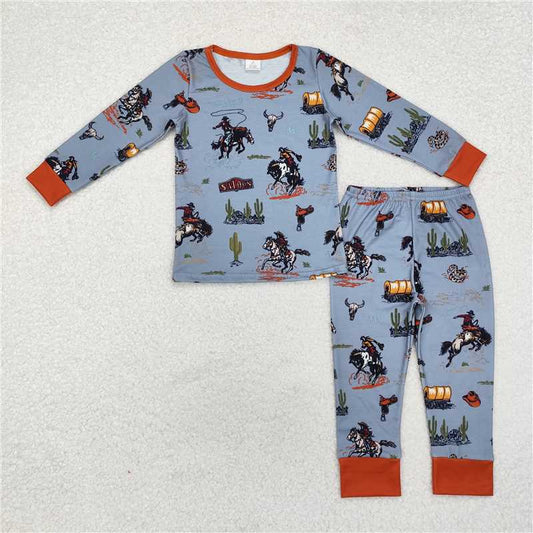 RTS NO MOQ Baby Boys Sets BLP0900 Western Rodeo Bamboo Pajamas Clothes Sets