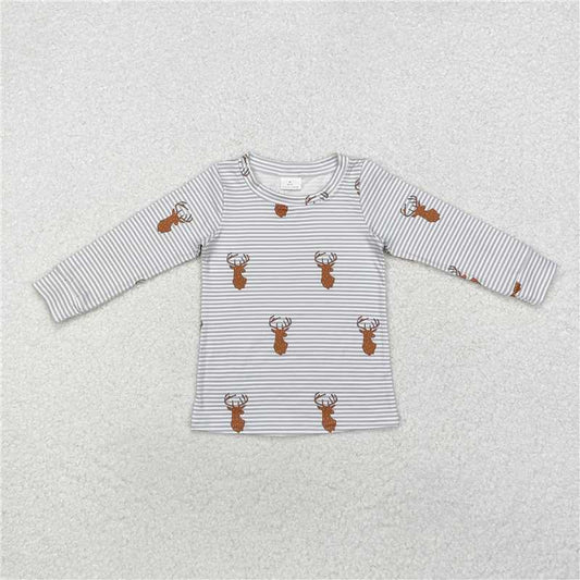 RTS NO MOQ Baby Boys Long Sleeve BT0854 Deers Hunting Stripe Tee Shirts Tops