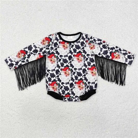 5.14 RTS NO MOQ Baby Girls Bodysuit LR1827 Christmas Print Santa Cow Tassel Rompers