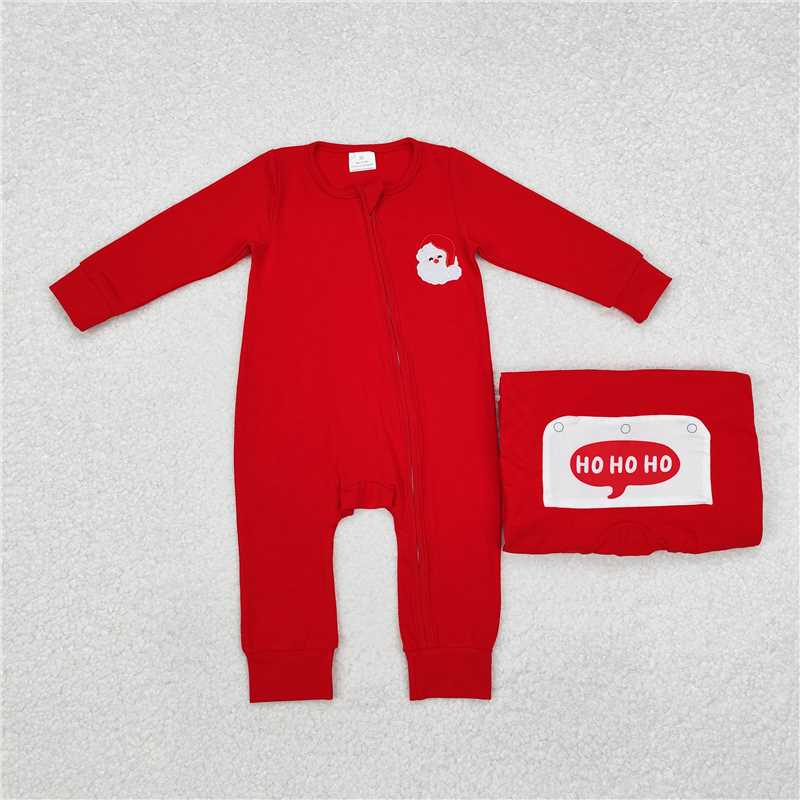 5.13 RTS NO MOQ Baby Boys Bodysuit LR2052 Long Sleeve Christmas Santa Red Zip Rompers
