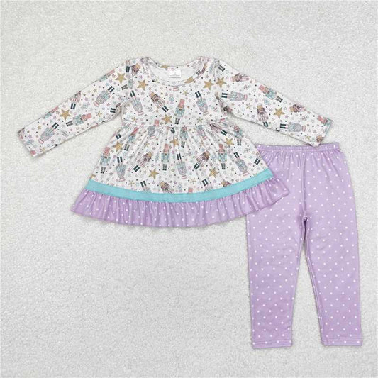 RTS NO MOQ Baby Girls Long Sleeve Outfits GLP1986 Christmas Soldier Tunic Polka Dots Top Pants Clothes Sets