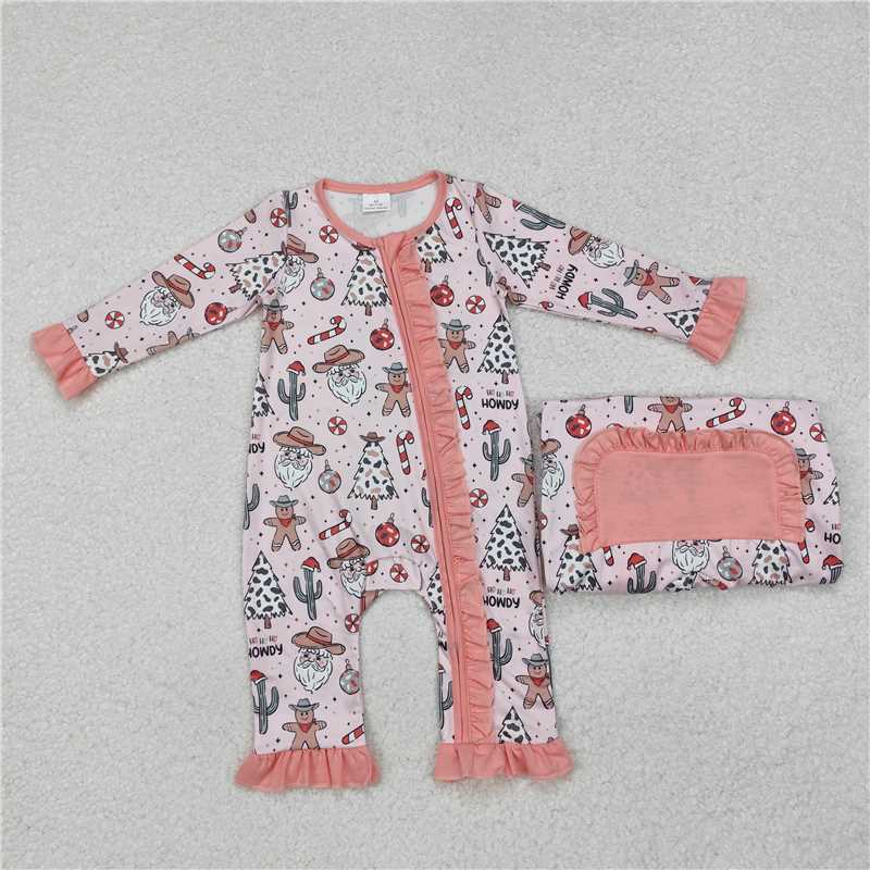 RTS NO MOQ Baby Girls Bodysuit LR1675 Christmas Howdy Western Zip Rompers