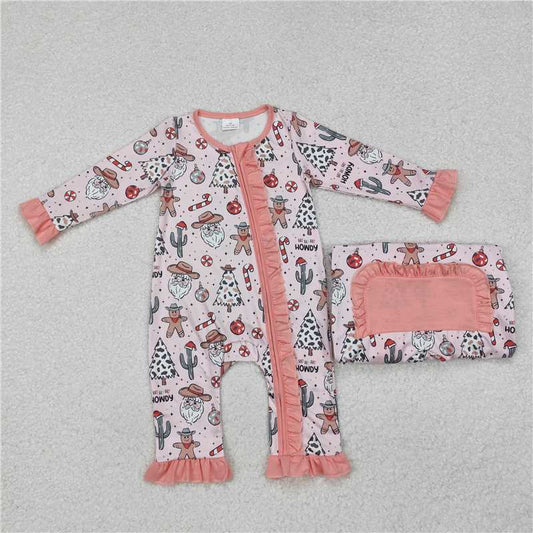 RTS NO MOQ Baby Girls Bodysuit LR1675 Christmas Howdy Western Zip Rompers
