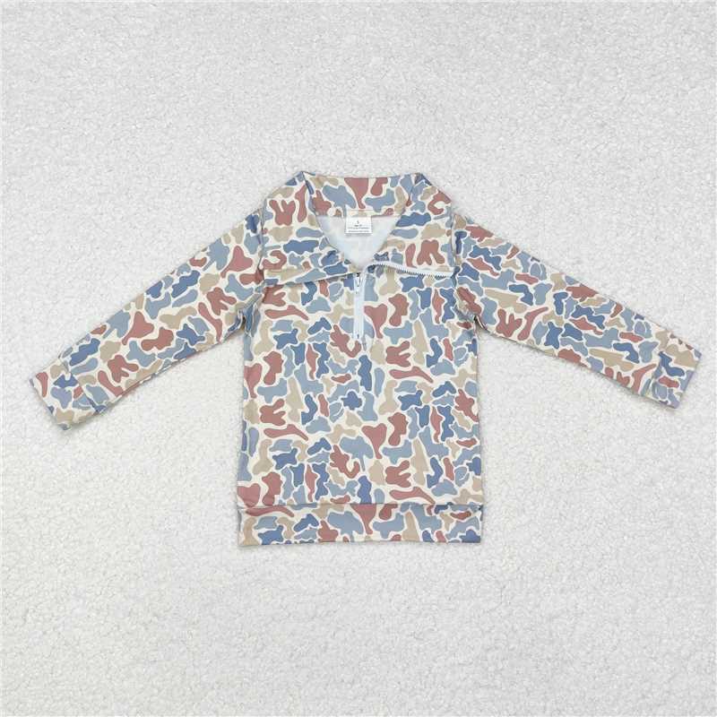 RTS NO MOQ Baby Boys Long Sleeve BT0870 Green Camo Zip Pullovers Tee Shirts Tops